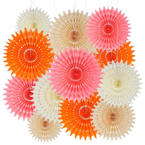 12PCS Paper Fans Peach and Pink Party Decorations Tissue Paper Flowers Decorations for Girl Groovy Birthday Baby Shower Wedding Bachelorette Room Wall Hanging Décor - color: Peach Pink