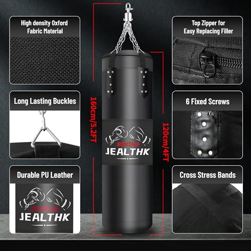 Heavy Punching Bag Set for Adults Boxing Training MMA Muay Thai Home Gym | 4ft Heavy Boxing Bag Set , 12oz Gloves Included, MMA, Taekwondo, Muay Thai, Home Gym, Unfilled