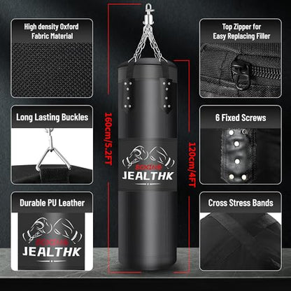 Heavy Punching Bag Set for Adults Boxing Training MMA Muay Thai Home Gym | 4ft Heavy Boxing Bag Set , 12oz Gloves Included, MMA, Taekwondo, Muay Thai, Home Gym, Unfilled