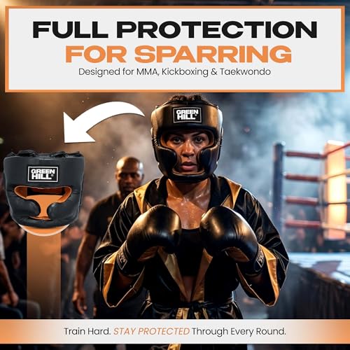 Green Hill Lux Training Leather Headgear for Men & Women | Protective headgear with secure fit and impact-absorbing padding for boxing, MMA, Muay Thai and sparring.