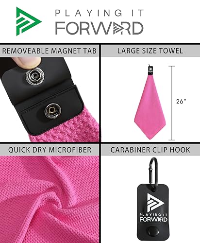 Magnetic Multi Sport Microfiber Towel for Gym, Running, Tennis, Workout, Golf Bags, Strong Magnet Hold, Gym Towels, Magnetic Golf Towels, Fast Drying, Men & Women, Pink - color: Pink