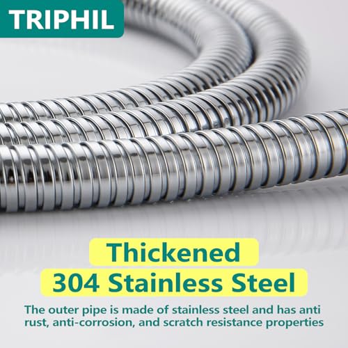 TRIPHIL Kink-free 59" Handheld Shower Head Hose Replacement, Flexible Shower Tube Extension, 100% Metal Stainless Steel Sleeve, Brass/Copper Made Conncetors 360 Degree Swivel Chrome 59 Inches - color: Chrome, size: 59 Inches
