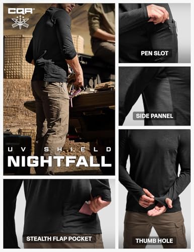 CQR Men's UPF 50+ Sun Protection Long Sleeve Quick Dry Athletic Shirts, Stretch Running Workout Hiking T-Shirts - color: Nightfall Black, size: X-Small
