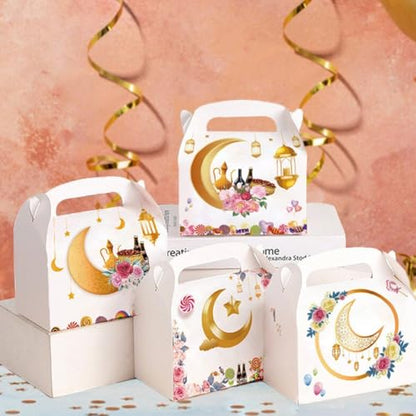 Sanfly Eid Mubarak Candy Box 12 Pack Ramadan Boxes Eid Mubarak Gift Boxes Star Moon Lantern Party Favor with Handle for Eid Fitr - color: B