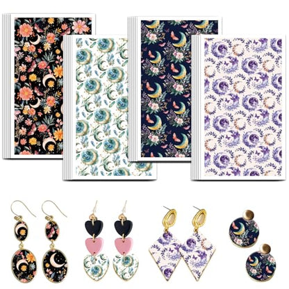 OLYCRAFT 24Pcs Dream Moon Pattern Clay Transfer Paper 4 Styles Transfer Paper for Polymer Moon Plants Polymer Clay Transfer Sheets Fantasy Theme Small Transfer Paper for Clay Earrings Jewelry Making - style: Dream moon