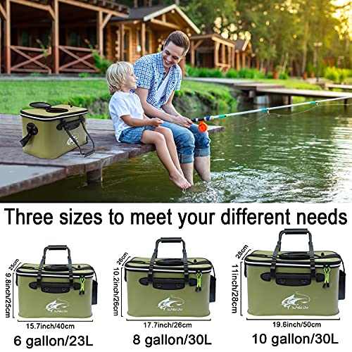 Fishing Bucket,Foldable Fish Bucket, Multi-Functional EVA Fishing Bag for Outdoor, Live Fish Lures Bucket and Fish Protection Bucket,10GAL/8GAL/6GAL/4.8GAL/3GAL Live Fish Container (10GAL/ArmyGreen) - color: 10gal/Armygreen