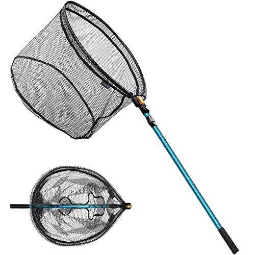 SANLIKE Collapsible Telescopic Fishing Net Rubber Coated Fresh/Salt Water | Rubber Coated Net, Aluminum Pole, Non-Slip Rubber Handle, One-click Storage, Belt Clip, Various Sizes - color: Black, size: Large