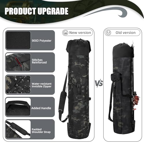 Fishing Rod Bag Fishing Rod Case, Durable Folding 900D Oxford Fabric Portable Large Capacity Waterproof, Fishing Gifts for Men Boys - color: Black Caomo