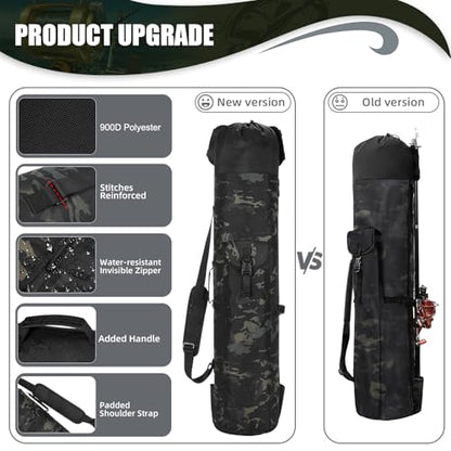 Fishing Rod Bag Fishing Rod Case, Durable Folding 900D Oxford Fabric Portable Large Capacity Waterproof, Fishing Gifts for Men Boys - color: Black Caomo