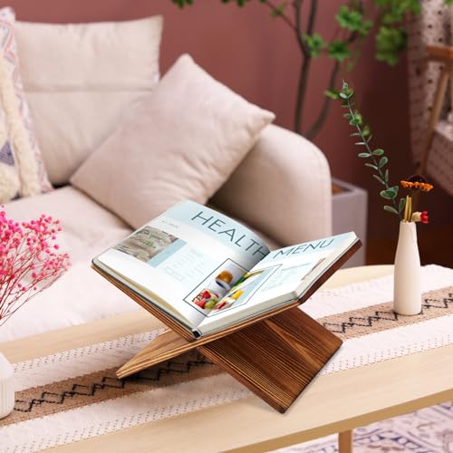 Geetery Book Stand Bamboo Book Holder for Display Reading Textbook Holder Open Display Stand for Open and Closed, Cookbook, Magazines, Textbooks, Recipe(Dark Brown) - color: Dark Brown