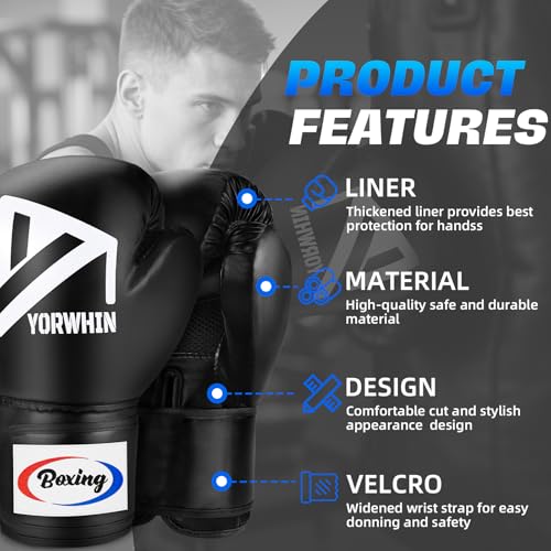 Boxing Gloves for Men Women, Training Sparring Boxing Gloves, Heavy Punching Bag Workout Gloves for Boxing Kickboxing Muay Thai Mixed Martial Arts MMA Training - color: Black