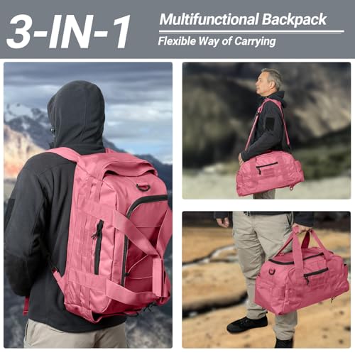 Hannibal Tactical 35L Large Duffle Bag, 3-in-1 Tactical Backpack MOLLE Pack for Sports/Gym/Outdoor, Pink - color: Pink