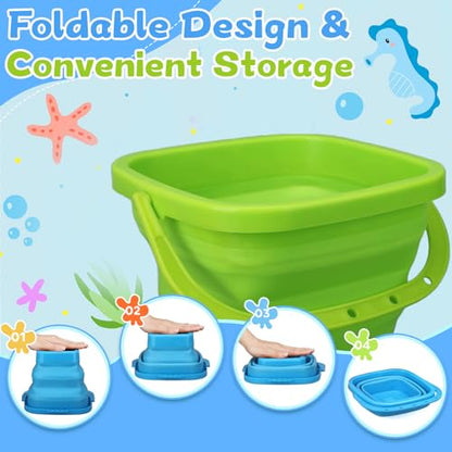 Jumbo Beach Sand Bucket Toy for Kids, 3L Collapsible Sandbox Pail, Easter Buckets, 3 Pack Multi Use Tool for Garden, Planting, Camping, Storage Fishing, Washing, Summer Holiday Travel Birthday Gifts - style: Square
