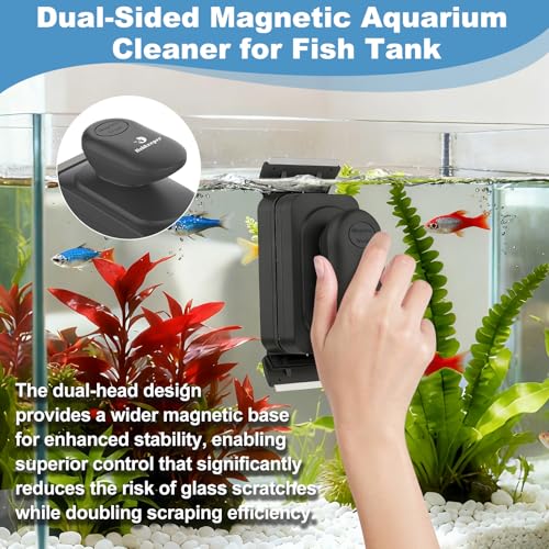 fishkeeper Dual-Blades Magnetic Aquarium Glass Cleaner with 4 Algae Scraper | 2-In-1 Floating Scrubber, Double Side Magnetic Fish Tank Cleaner for 0.6-0.8 Inch Thick Glass & Acrylic Aquarium Tanks (XL) - size: XL for Glass Thickness:0.8"