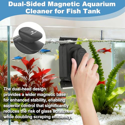 fishkeeper Dual-Blades Magnetic Aquarium Glass Cleaner with 4 Algae Scraper | 2-In-1 Floating Scrubber, Double Side Magnetic Fish Tank Cleaner for Up to 0.8 Inch Thickness Glass & Acrylic Aquarium Tanks - size: S for Glass Thickness: 0.24"
