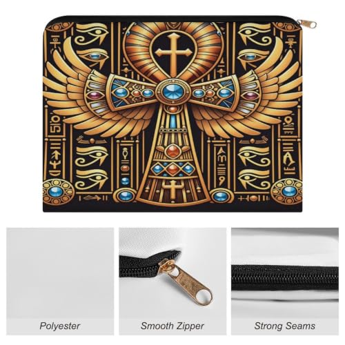 Egyptian Symbol Makeup Bag for Women, Cosmetic Pouch Travel Toiletry Organizer Bag 8.9"x6.5" Polyester - color: Egyptian Symbol