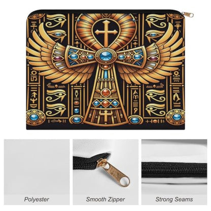 Egyptian Symbol Makeup Bag for Women, Cosmetic Pouch Travel Toiletry Organizer Bag 8.9"x6.5" Polyester - color: Egyptian Symbol