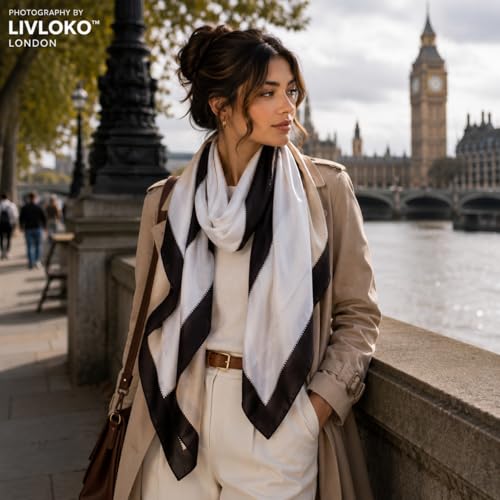LONDON Women’s Satin Silky Scarf Gift Box Large Lightweight Silky Smooth Shawl Wrap for Hair, Head, Neck or Hijab - color: Gold Black - Box