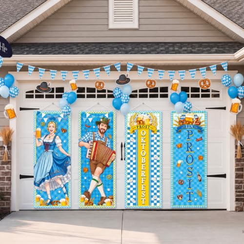 Panelee 4 Pcs Oktoberfest Party Decorations Oktoberfest Prosit Couple Porch Banners Bavarian Hanging Banner Backdrop for German Theme Beer Festival Indoor Outdoor Wall Hanging Decor - style: Oktoberfest