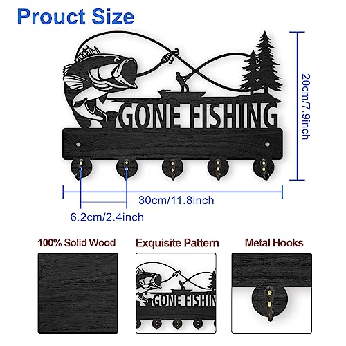 MAYJOYDIY Wood Fish Coat Rack, 5 Alloy Hooks, Wall Mounted, 11.8x8inch, Fishing Theme, Art Deco Style, Hallway Entryway Kitchen Gift - color: Fish