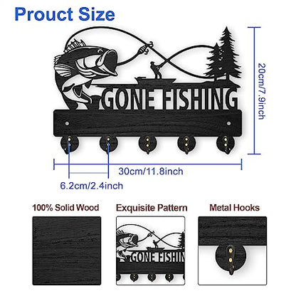 MAYJOYDIY Wood Fish Coat Rack, 5 Alloy Hooks, Wall Mounted, 11.8x8inch, Fishing Theme, Art Deco Style, Hallway Entryway Kitchen Gift - color: Fish