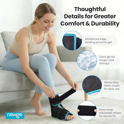 NEWGO Foot Ice Pack Wrap for Plantar Fasciitis Relief, 360° Full Coverage Reusable Gel Ice Boot for Heel & Ankle Pain, Cold Compression for Swelling, Achilles Tendonitis & Ankle Sprain- Black - color: Black