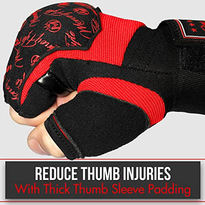 Quick Gel Boxing Wraps Under Boxing Gloves - Kickboxing MMA Muay Thai - Fist, Knuckle, Wrist Wrap Protection Inner Glove Hand Wraps - Men Women Kids - color: Black/Red, size: Large-X-Large