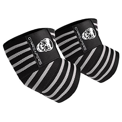 Gymreapers Weightlifting Elbow Wraps (1 Pair) - Flexible 40'' Elbow Compression Strap & Joint Support Brace - for Bench Press, Powerlifting, and Pressing - color: White