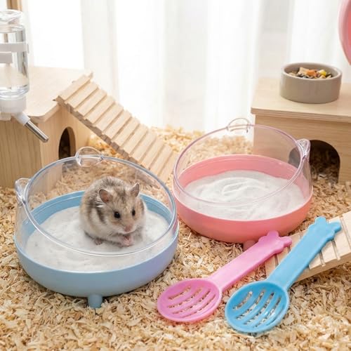 2PCS 6.5 Inch Hamster Sand Bath Container,Sand Bath for Hamsters,Large Sandbox Toilet Gerbil Batheoom,2 Plastic Sand Shovels for Small Pet Cleaning and Grooming