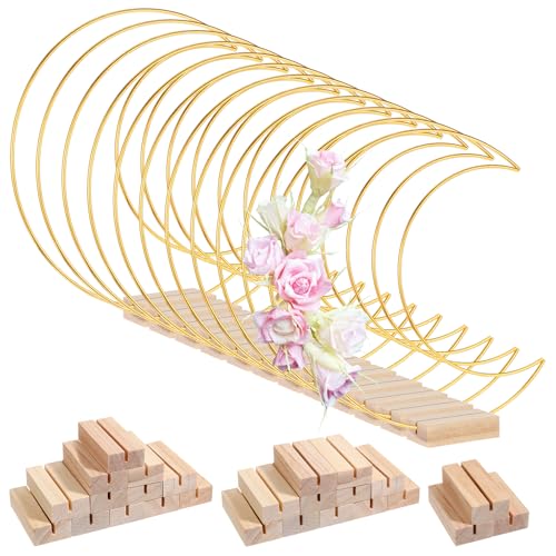 12 Pack Moon Centerpieces for Tables, Moon Dream Catcher Macrame Metal Floral Hoop Centerpiece with Stand, Gold Metal Wreath Rings for DIY Wedding Decor, Wall Hanging