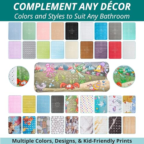 ENKOSI Bath Mat - Large Non Slip Bathtub & Shower Mat - Extra Long 40 x 16 Inch Bathroom Mats for Tub Nonslip Anti Slip Bathmats (Ocean Friends), 1 Pack | Fun ocean animals print for kids; Durable PVC; 40x16 in, Ocean Friends - color: Ocean Friends