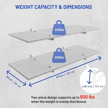 ZONEGRACE 4-Pack 1.5x4ft Garage Storage Wall Shelves, 1000 Lbs Heavy Duty Wall Mounted Shelves, Flat Rack Garage Floating Shelves With Complete Install Kit, White - color: White, size: 1.5x4ft-4pack