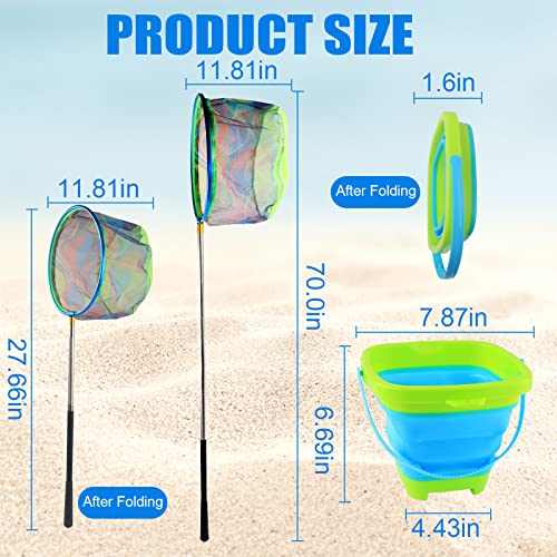 Floating Telescopic Folding Net with 7 Inch Pliers & Lip Gripper - Kids Fishing Net with Foldable Sand Bucket & Fishing Gear Accessories - color: kids fishing net+ 2L Foldable Bucket