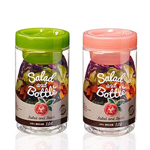 Komax Salad Bottle Set of 2, with Leak Proof Salad Sauce Dressing Case (Pink, Green) : Home & Kitchen