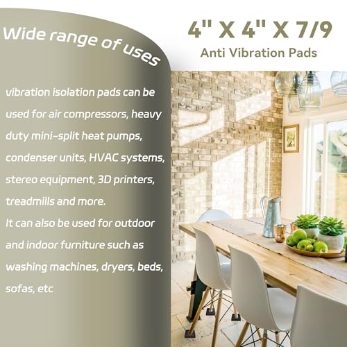 Anti Vibration Pads 4" X 4" X 7/9" Sound Isolation Rubber Heavy Duty Ribbed for Heavy Duty EVA Mechanical, HVAC, Air Compressor, Conditioner, Washer and Dryer, Treadmills Anti-Vibration Isolation Pads