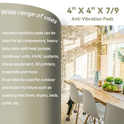 Anti Vibration Pads 4" X 4" X 7/9" Sound Isolation Rubber Heavy Duty Ribbed for Heavy Duty EVA Mechanical, HVAC, Air Compressor, Conditioner, Washer and Dryer, Treadmills Anti-Vibration Isolation Pads
