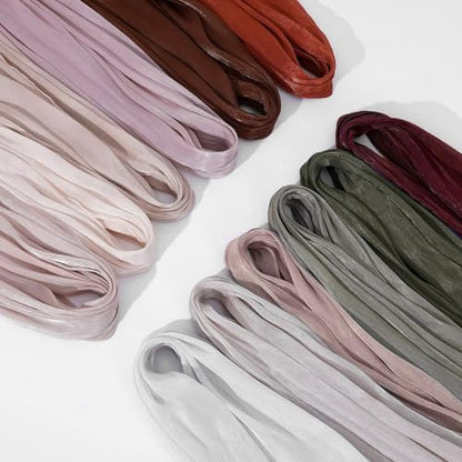 Organza Sheen Shimmer Crepe Hijab Scarf for Women Lightweight Sheer Shawl Wrap for Wedding and Evening Dresses - color: Coffee