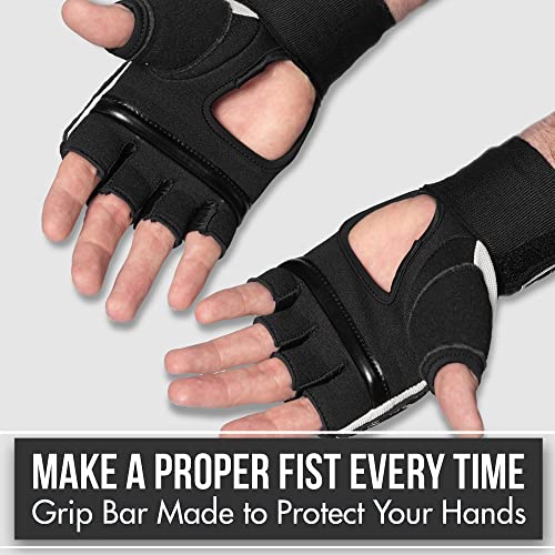 Quick Gel Boxing Wraps Under Boxing Gloves - Kickboxing MMA Muay Thai - Fist, Knuckle, Wrist Wrap Protection Inner Glove Hand Wraps - Men Women Kids - color: Black/White, size: Small-Medium