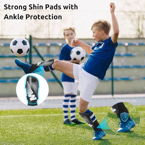 Shin Guards Soccer Youth Kids - Shin Guard for Toddler Boys Girls Teenagers 2-18 Years Old with Ankle Sleeves Protection - Football Shin Pads Equipment with Adjustable Strap - color: Black, size: X-Small