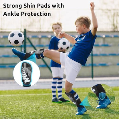Shin Guards Soccer Youth Kids - Shin Guard for Toddler Boys Girls Teenagers 2-18 Years Old with Ankle Sleeves Protection - Football Shin Pads Equipment with Adjustable Strap - color: Black, size: Small