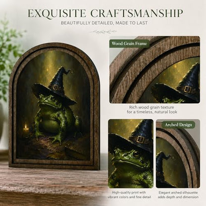 Witch Frog Halloween Arched Table Sign - color: Snowy Evergreen Tree