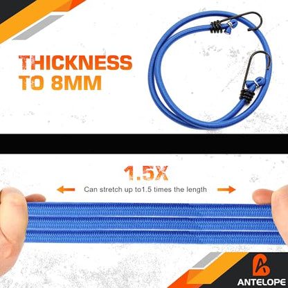 A ANTELOPE 8PK 36" Bungee Cords Premium Heavy Duty Rubber with Hooks (Blue) | Bungee Cords Heavy Duty Outdoor for Outdoor Tent, Luggage Rack, Camping, Cargo, RV, Bicycle, Transportation - style: 36" x 8pcs