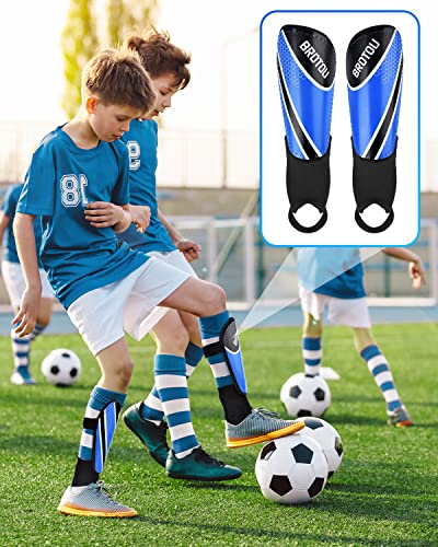BROTOU Shin Guards Soccer Youth, Soccer Shin Guards for Kids 3-15, Light Weight Adjustable Straps Shin Pads Protection Equipment with Ankle and Leg Calf Protection - color: BLUE, size: Medium