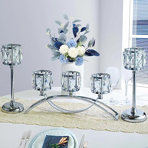3 Arms Crystal Candle Holders, Arch Candlestick Table Candelabras Centerpieces for Wedding, Dinning Room, Cabinet Ornaments, Home Decoration， Gift (3-arm Arched Set, Silver) - color: Silver, size: 3-arm arched (3 pcs)