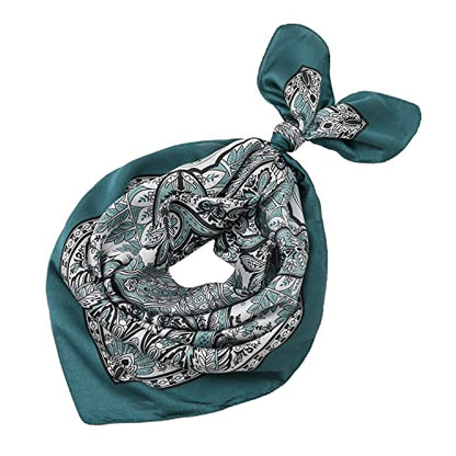 RIIQIICHY Women Head Hair Scarf Like Satin Silk Scarf Sleeping Hair Wrapping Night 27.5" - color: Black/White/Turquoise
