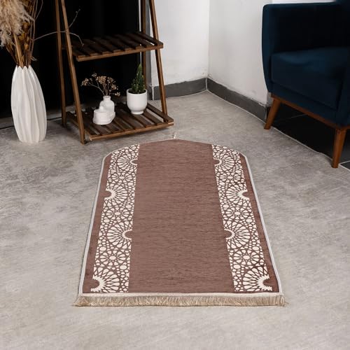 Modefa Turkish Islamic Prayer Mat - Chenille with Foam and Carrying Bag - Intricate Praying Rug Ramadan Eid Gift - Traditional Muslim Janamaz Seccade for Men Women - Mustaqim (Mink) - color: Mink