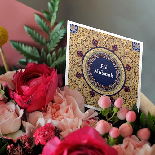 3dRose Eid Mubarak - Gold Blessed Happy Eid Wishes - Islam Muslim holiday 1 Greeting Card with envelope