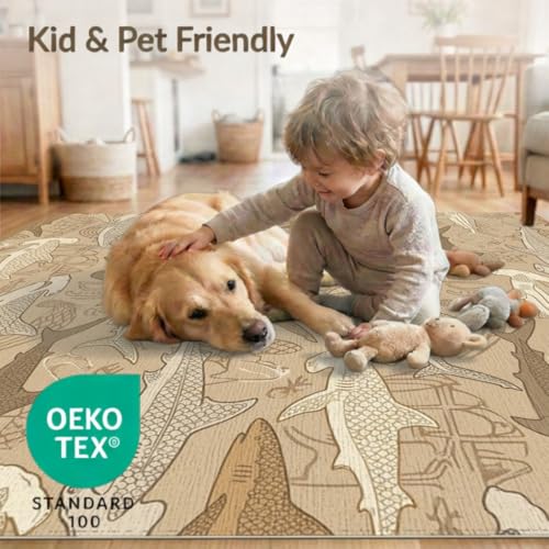 6'x9' Washable Graphic Shark Area Rug, Tan Non-Shedding Pet Friendly Room Rug Foldable Easy Care Carpet for Queen Size Bedroom, Under Bed, Master Suite | Ref:2067660 - color: Beige/Pattern 18, size: 6' x 9' (Rectangular)