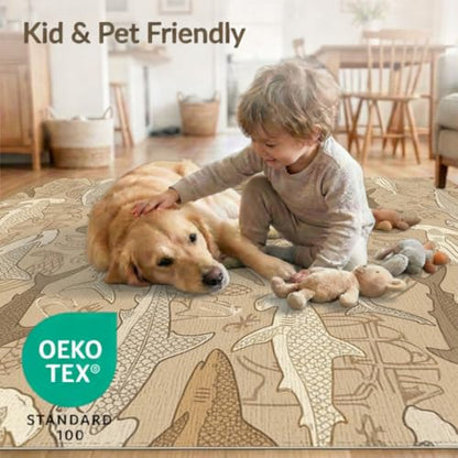 6'x9' Washable Graphic Shark Area Rug, Tan Non-Shedding Pet Friendly Room Rug Foldable Easy Care Carpet for Queen Size Bedroom, Under Bed, Master Suite | Ref:2067660 - color: Beige/Pattern 18, size: 6' x 9' (Rectangular)