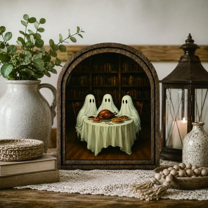 Halloween Ghost Dinner Arched Table Sign, Rustic Farmhouse Decor - color: Ghost Dinner Library